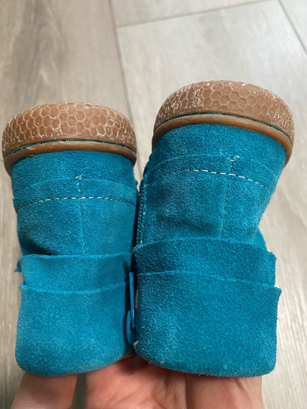 Livie & Luca Teal Suede Moccasins with Olive Laces Blue Leather Boots Girls Sz 8 - Picture 5 of 9
